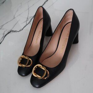 STUART WEITZMAN Anicia Women’s Black Calf Leather Block Heel Pumps